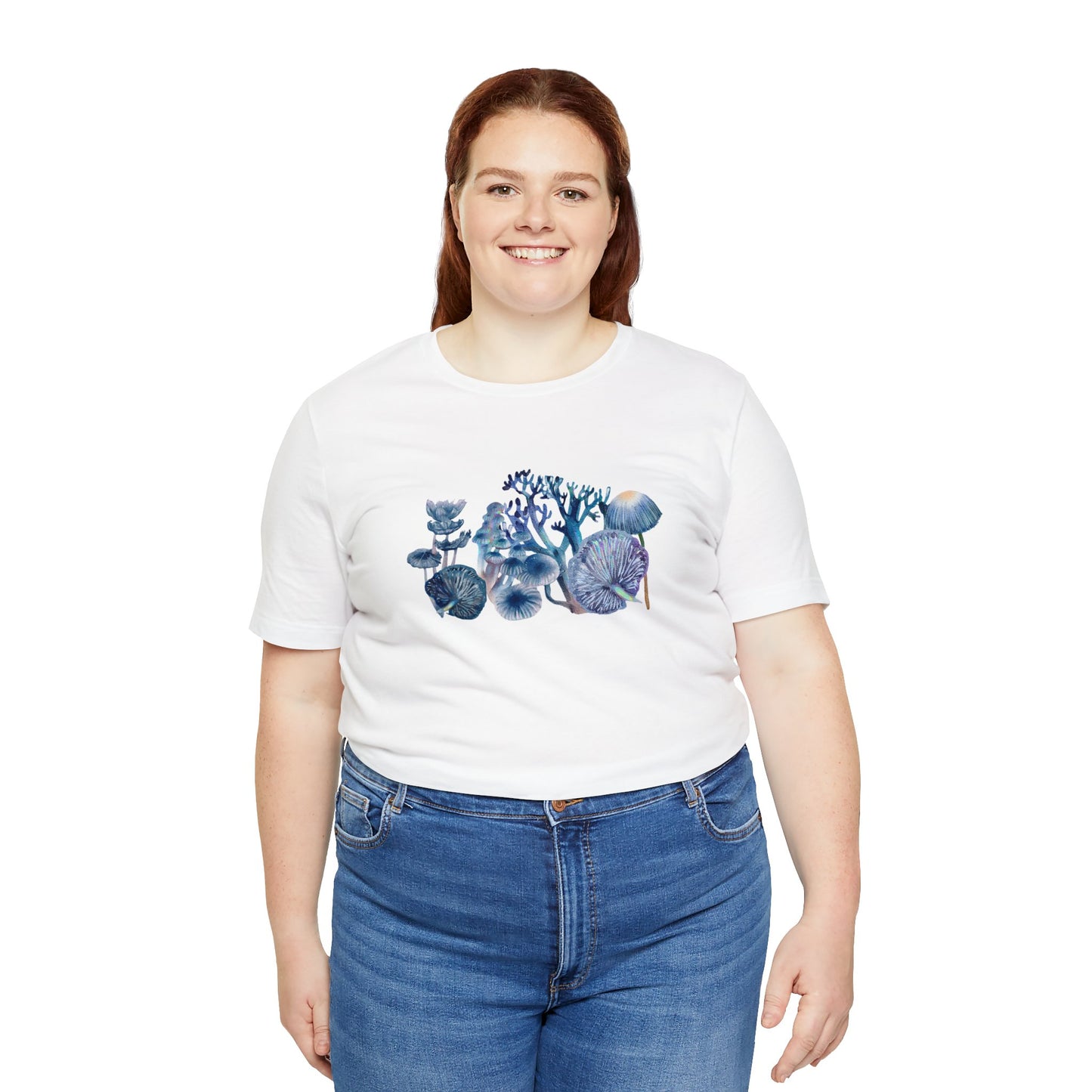 Unisex Watercolor Blue Mushrooms Jersey Short Sleeve Tee