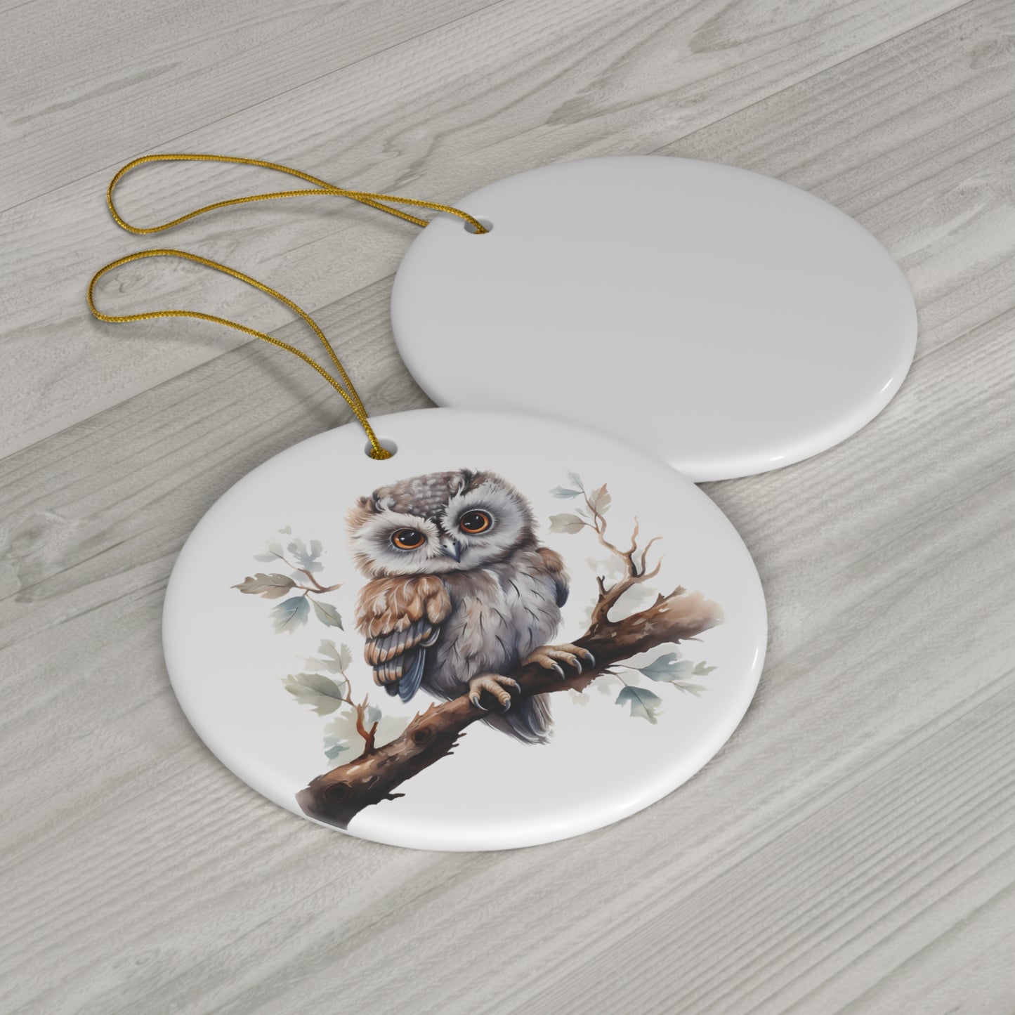 Cute Watercolor Baby Owl Ceramic Ornament Christmas Gift