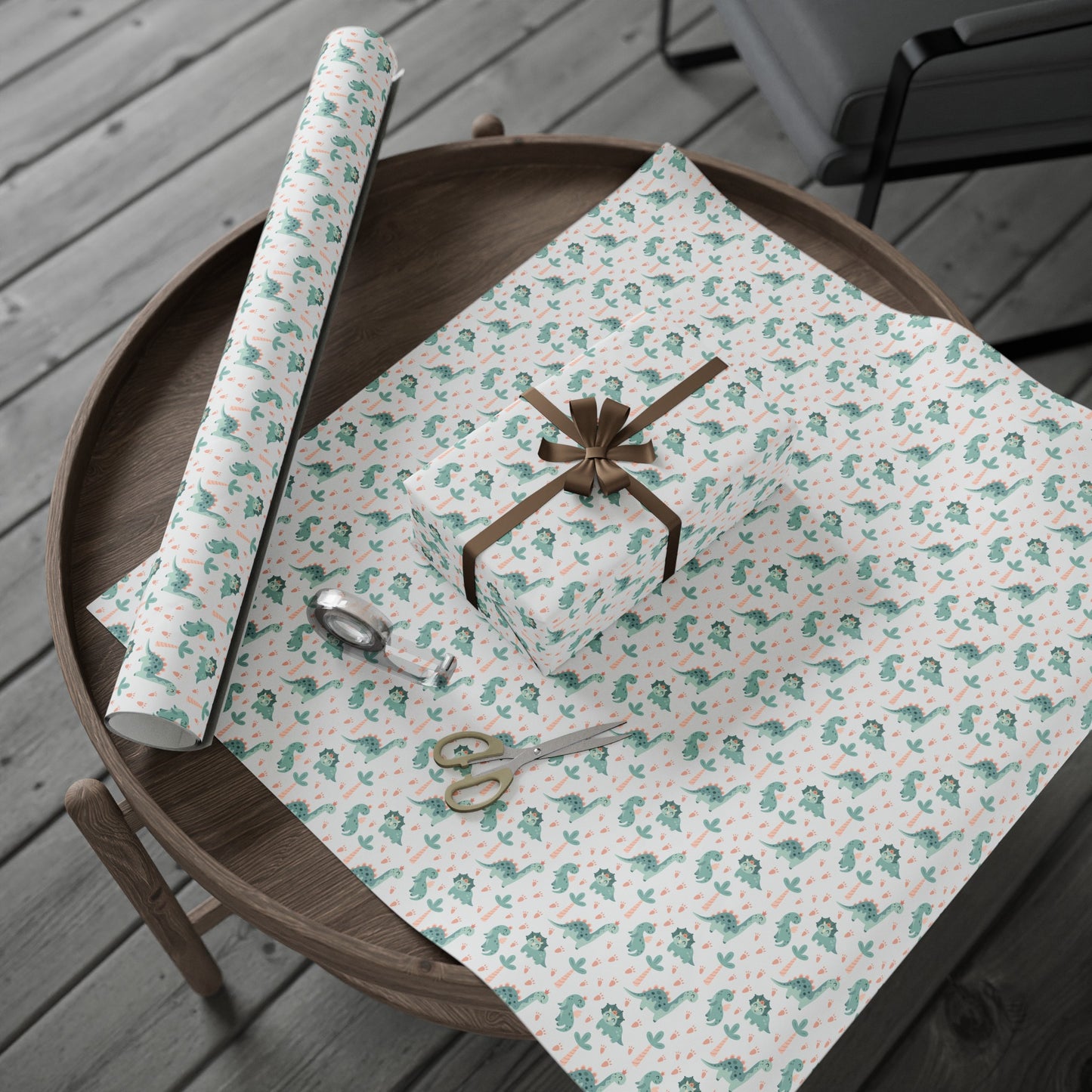 Green Dino Gift Wrapping Paper