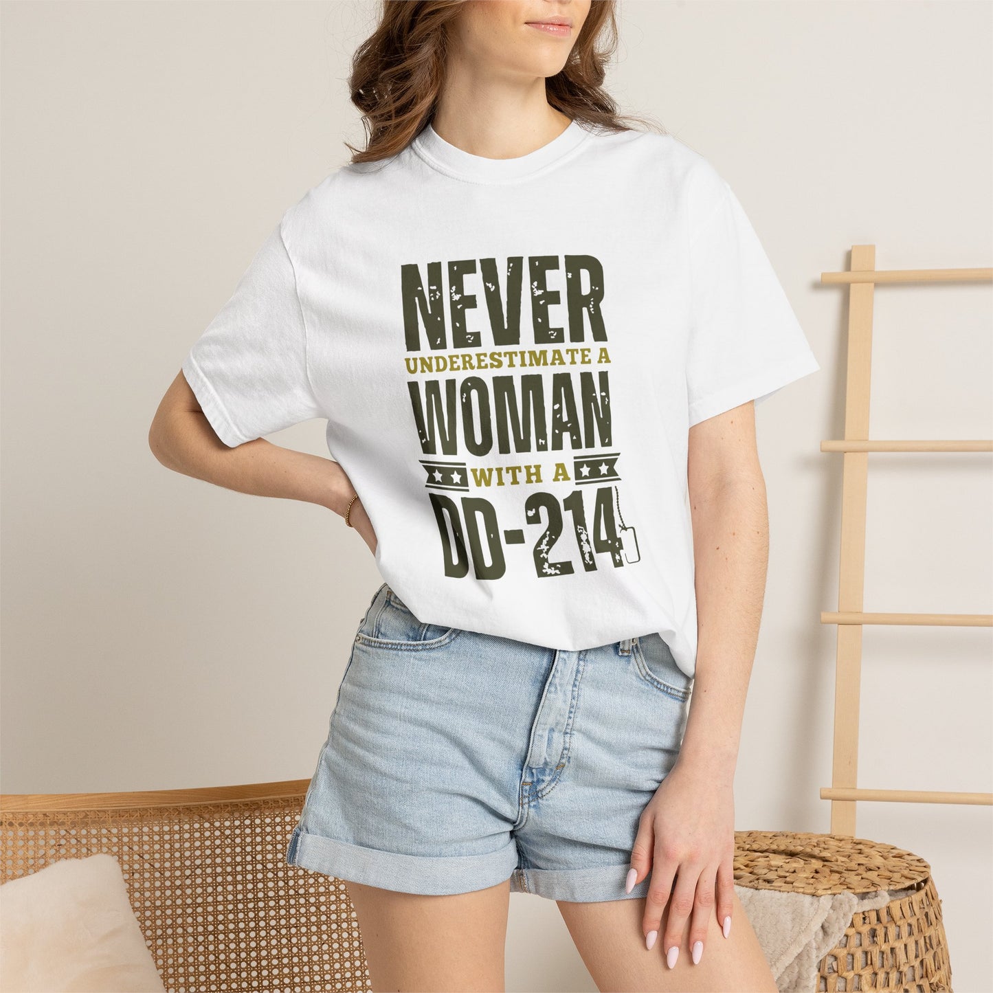 Women DD-214 Military Proud T-Shirt – "Never Underestimate a Woman with a DD-214"