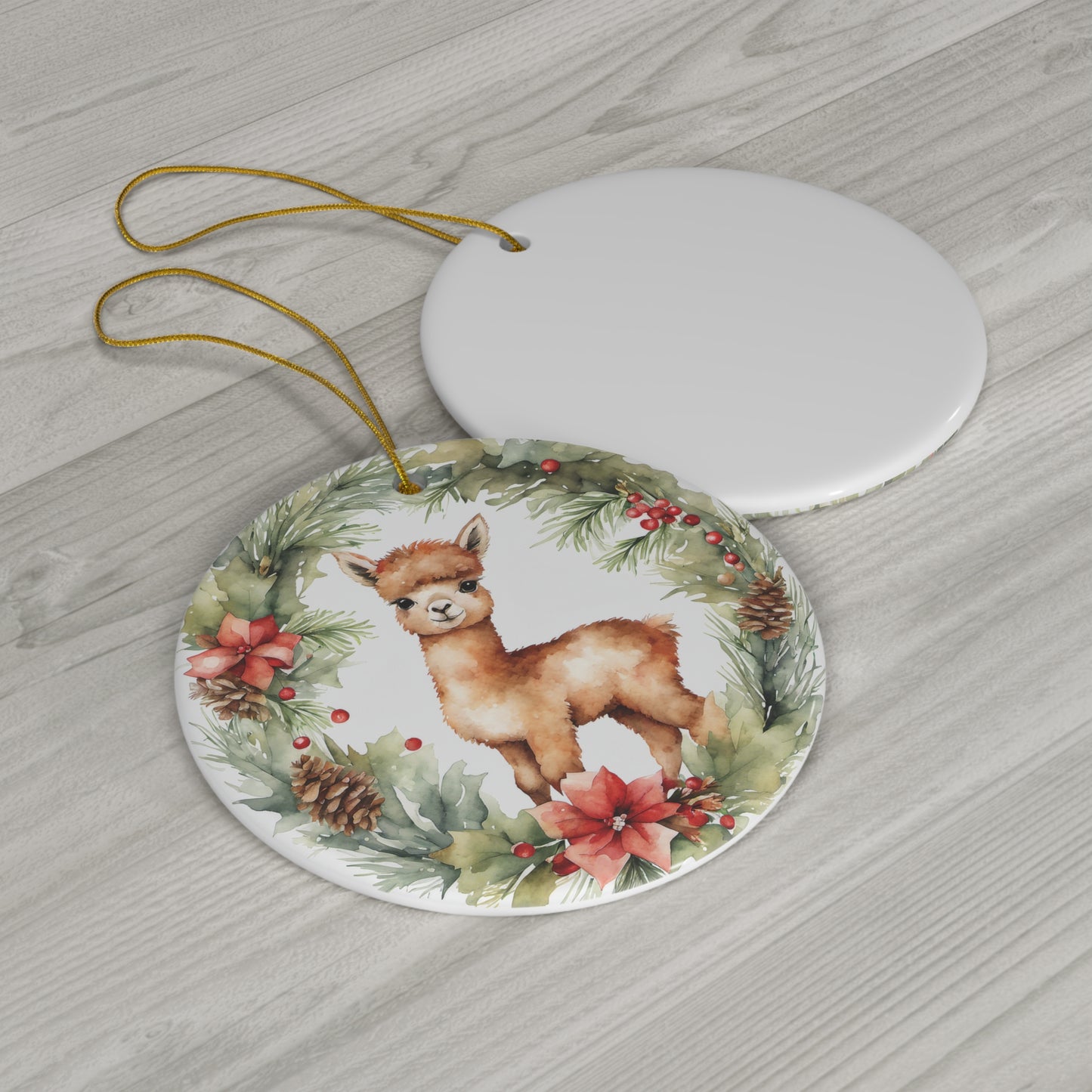 Cute Watercolor Baby Alpaca Ceramic Ornament