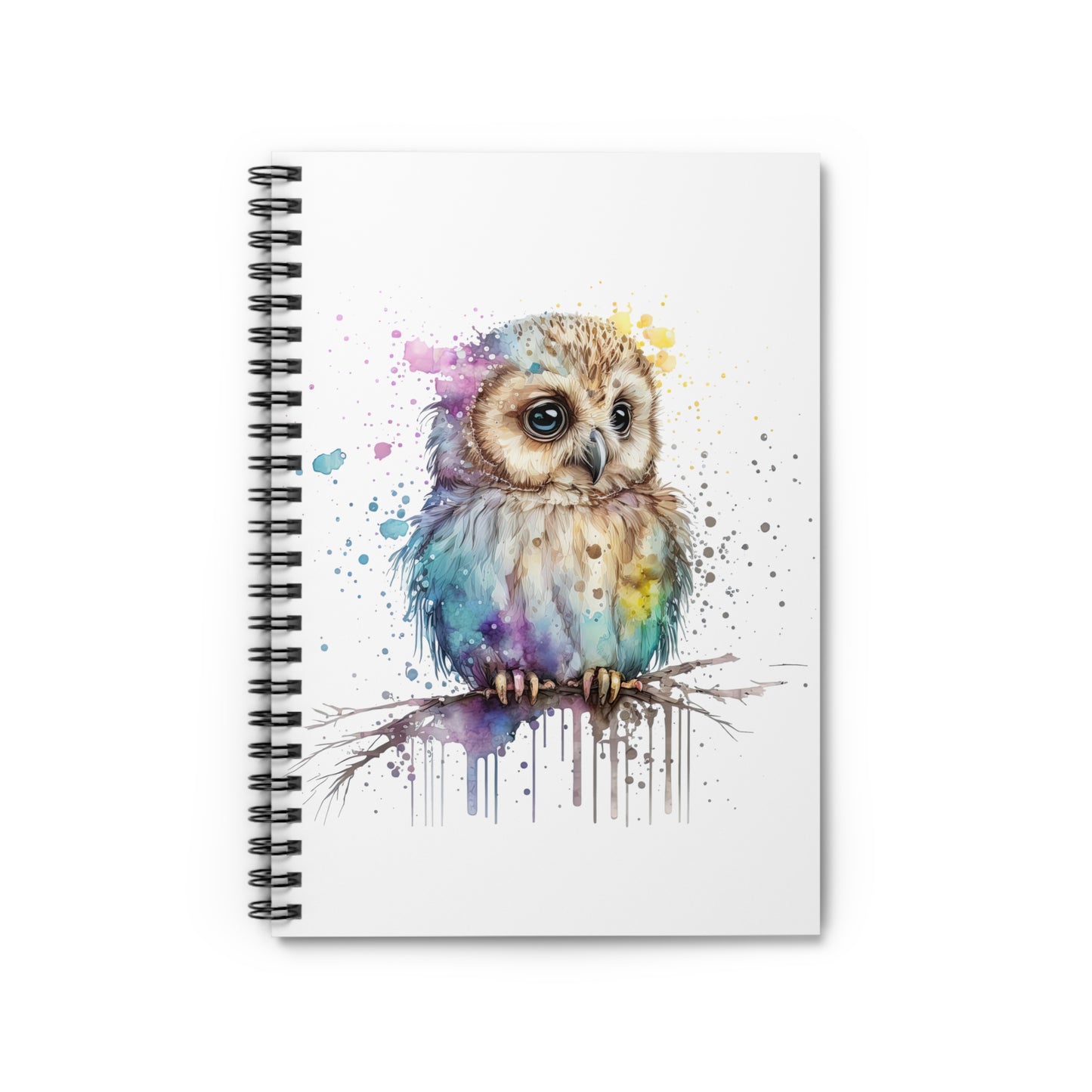 Rainbow Watercolor Owlet Spiral Notebook - Ruled Line