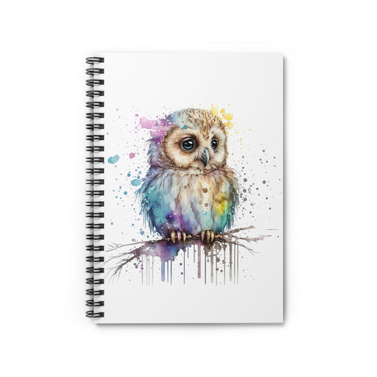 Rainbow Watercolor Owlet Spiral Notebook - Ruled Line