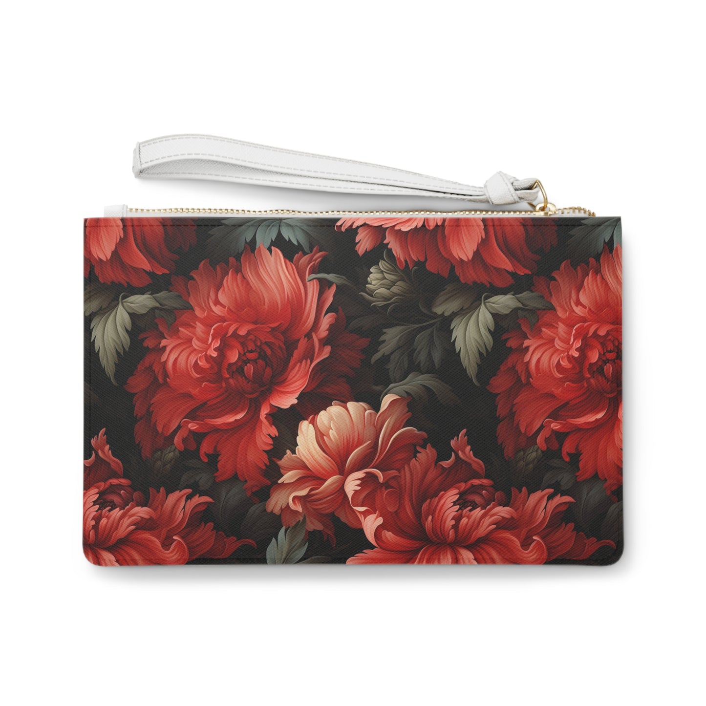 Damask Style Red Peony Flower Clutch Bag