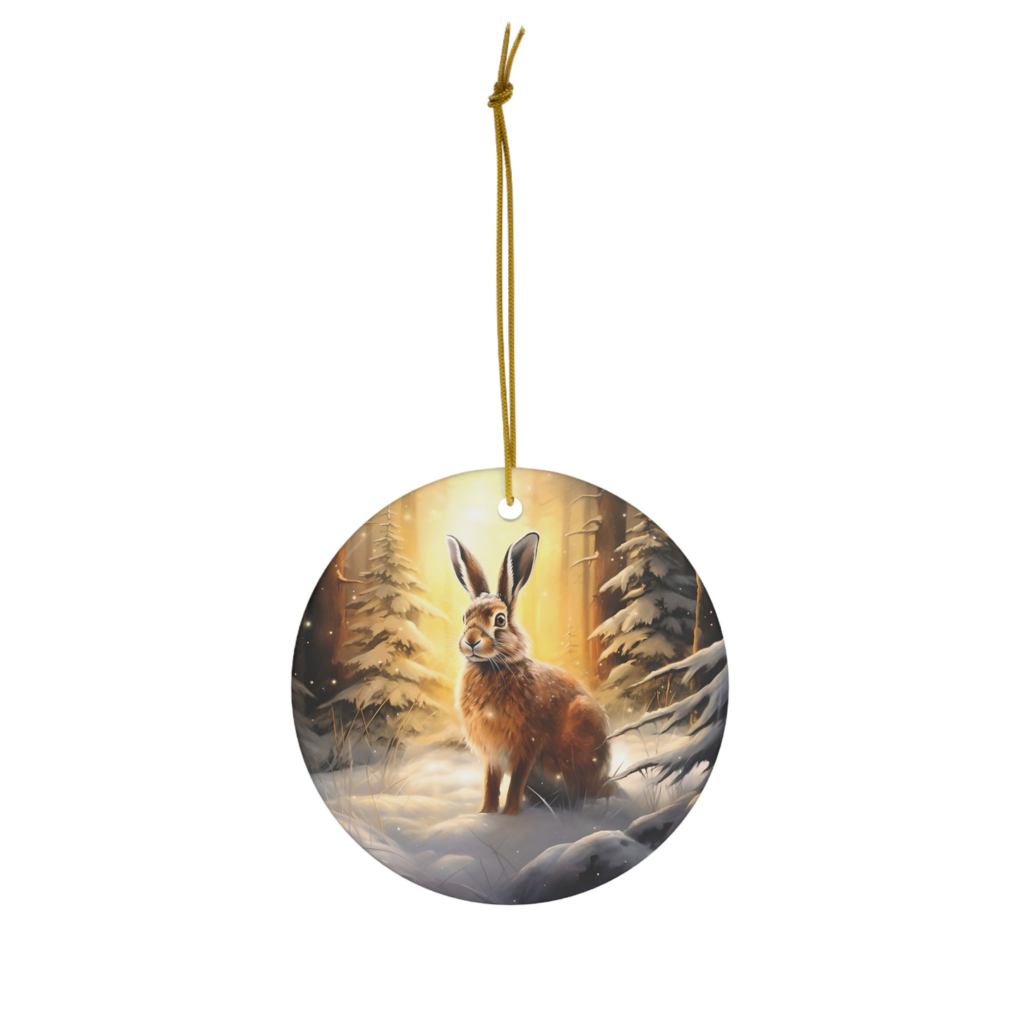 Cute Bunny in the Snow Ceramic Ornament