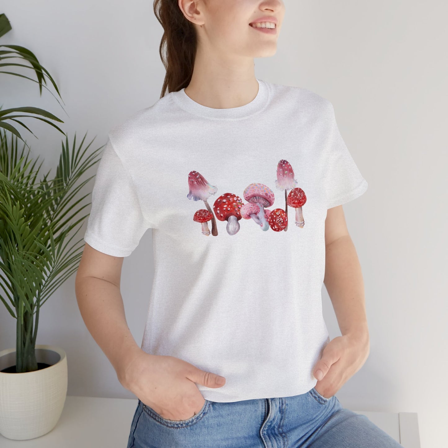 Unisex Red Watercolor Mushroom Jersey Short Sleeve Tee