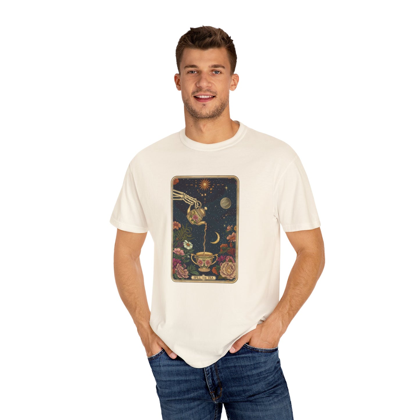 Spill the Tea Tarot Card T-shirt, Unisex Tee for Tarot Lovers, Mystic Apparel, Witchy Shirt, Boho Clothing, Tea Leaf Reading Top