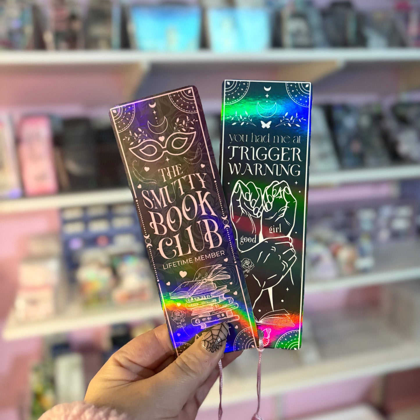 Smutty Book Club Dual-Sided Holographic Laminated Bookmark (tasseled on bottom)