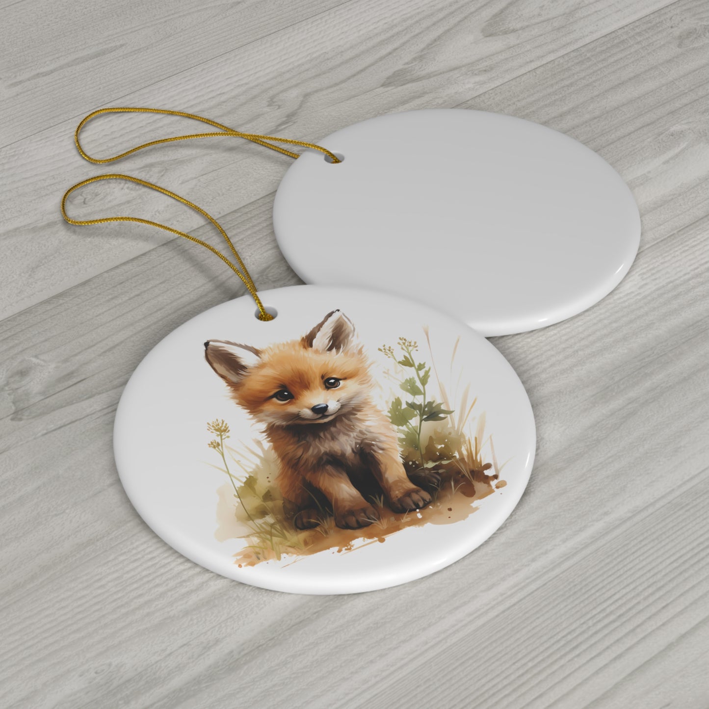 Cute Watercolor Baby Fox Ceramic Ornament Christmas Gift