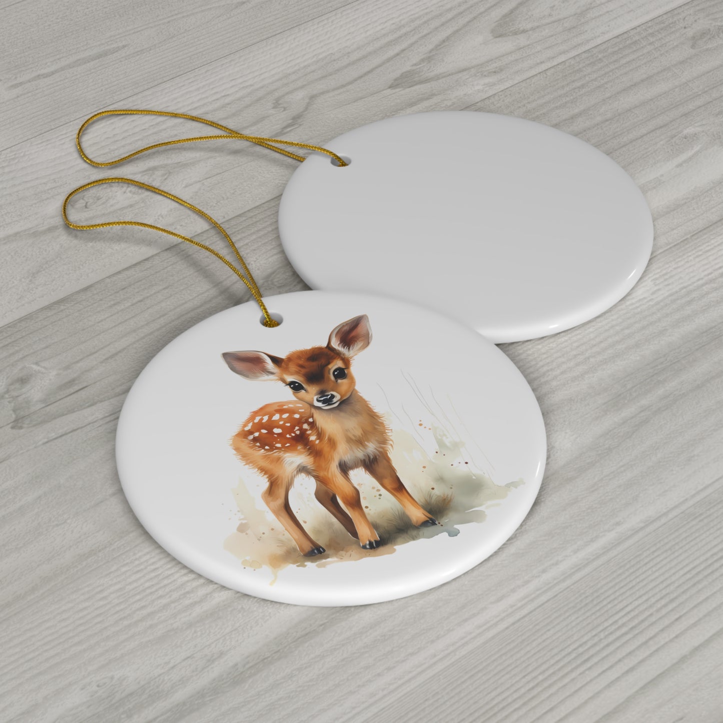 Cute Watercolor Baby Deer Fawn Ceramic Ornament