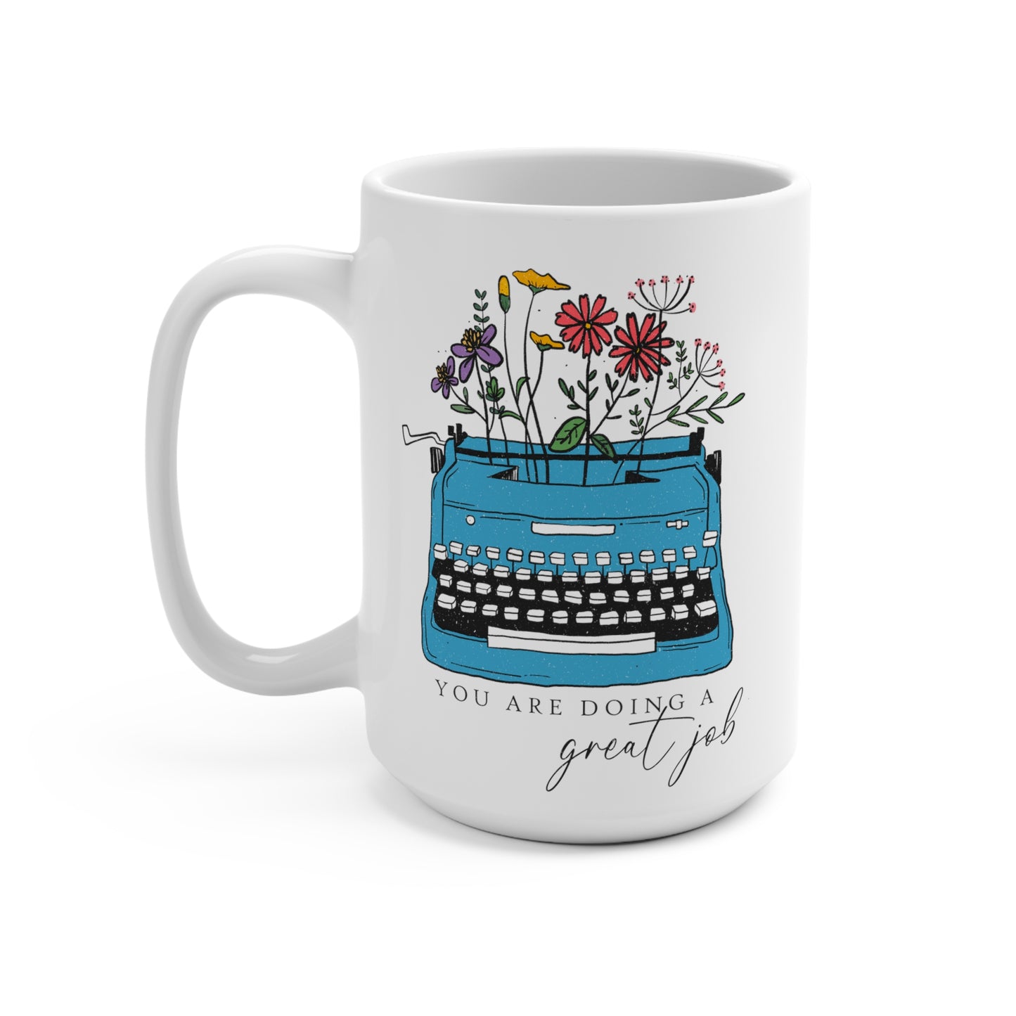 Flowers and Typewriter Mug 15oz