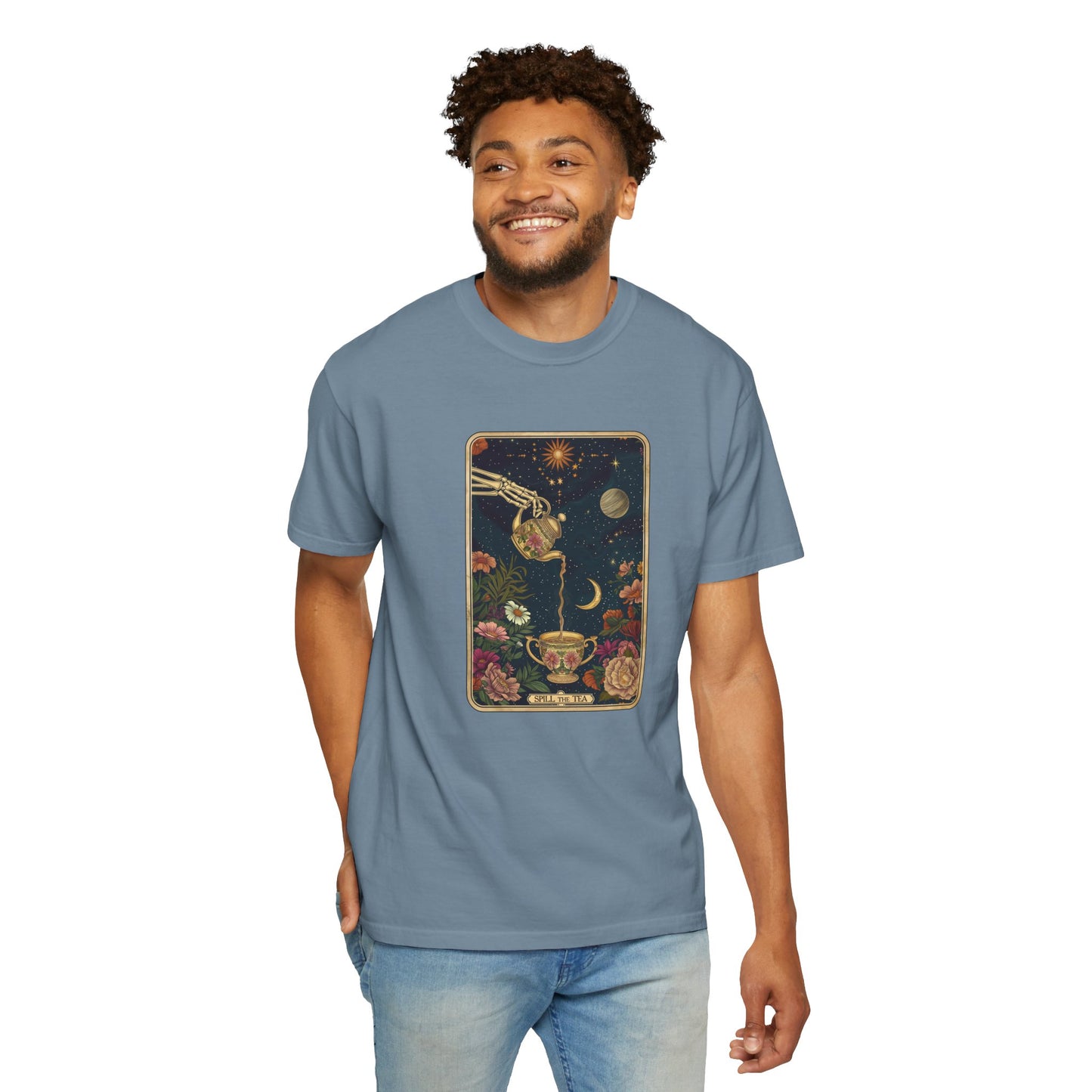 Spill the Tea Tarot Card T-shirt, Unisex Tee for Tarot Lovers, Mystic Apparel, Witchy Shirt, Boho Clothing, Tea Leaf Reading Top