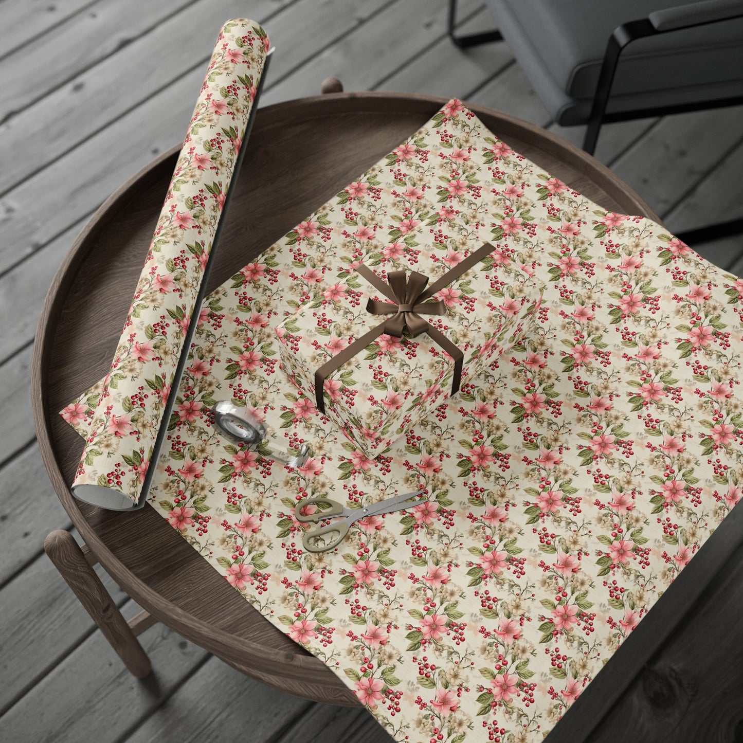 Christmas Pink Flower Gift Wrap