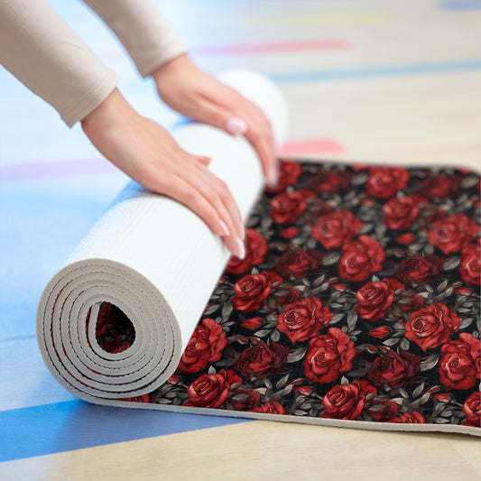 Dark Rose Cottagecore Floral Foam Yoga Mat 24x72in