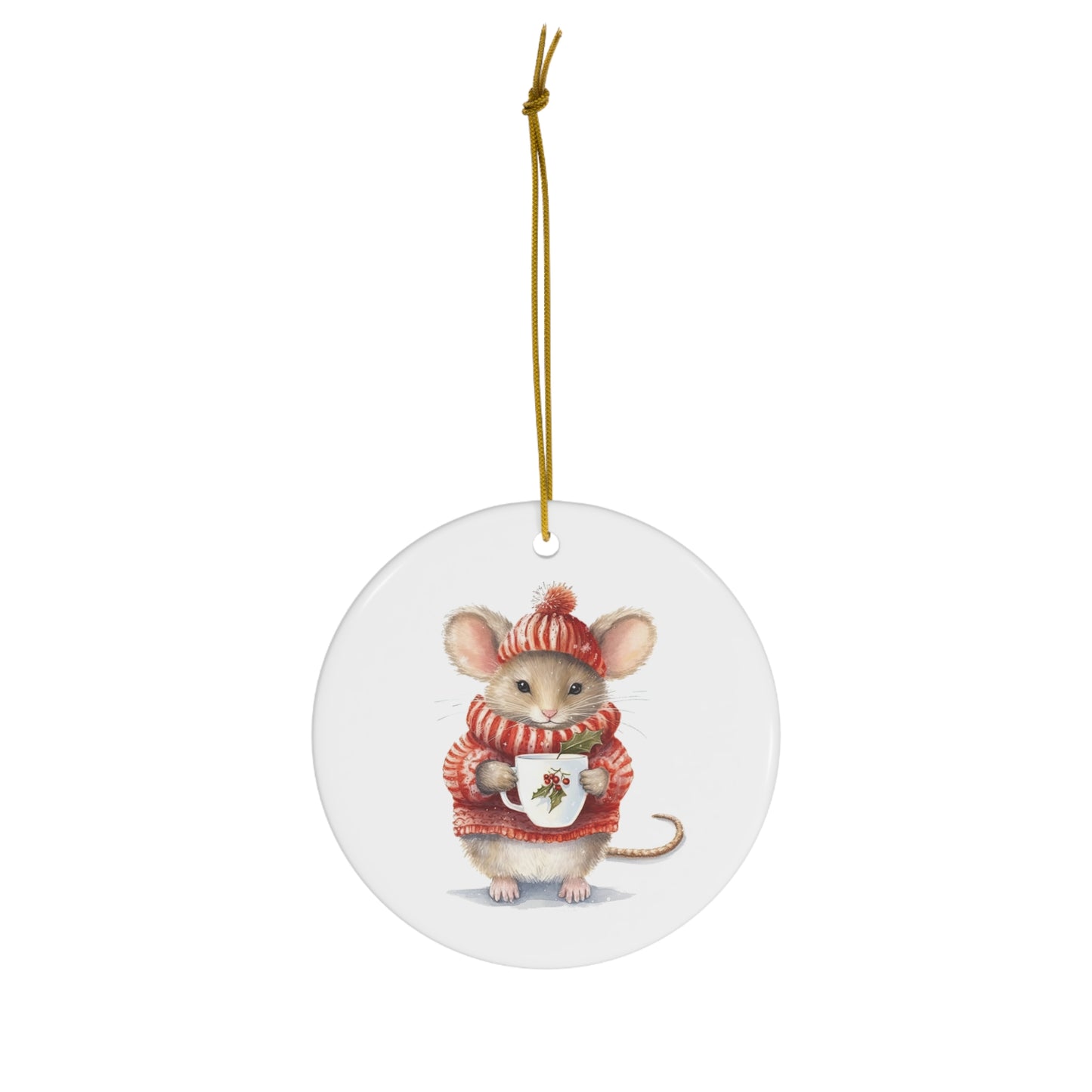 Christmas Mouse in Sweater Ceramic Ornament