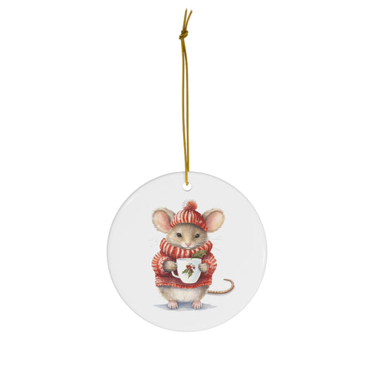 Christmas Mouse in Sweater Ceramic Ornament