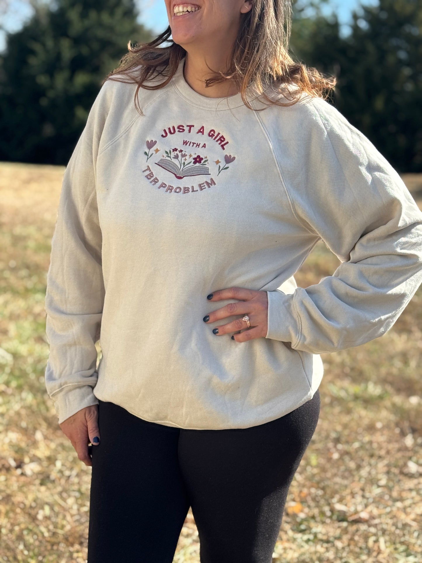 Just a Girl with a TBR Problem — Embroidered Sweatshirt