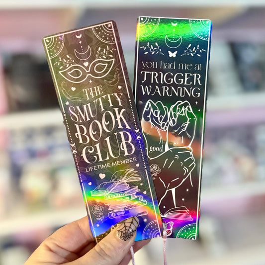 Smutty Book Club Dual-Sided Holographic Laminated Bookmark (tasseled on bottom)