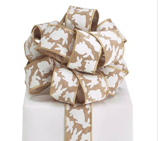 Easter Bunny Burlap Wired Ribbon 1.5 inches #9 Bow Ribbon