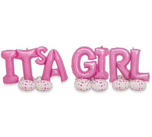 100-Inch It's A Girl AirLoonz Foil Balloon - Air Filled It's A Girl Balloon (Uninflated) Gender Reveal Party Balloon Baby Shower Balloon