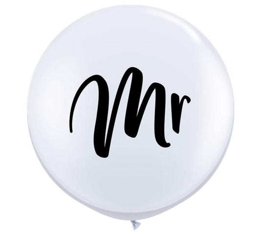 3' White Latex Balloon with "Mr." Wedding Balloon - Pack of 2