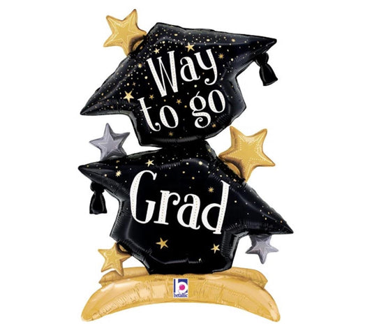 29" Graduation Hats with "Way to Go" Message Balloons on Gold Base