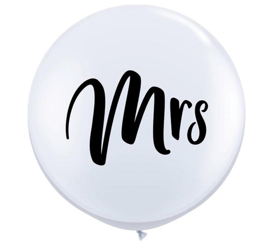 3' White Latex Balloon with "Mrs." Wedding Balloon - Pack of 2