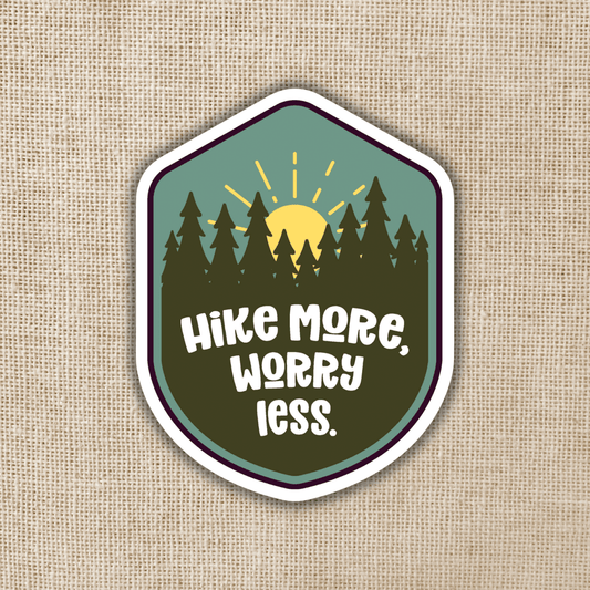 Hike More Worry Less Badge Sticker, 3-inch