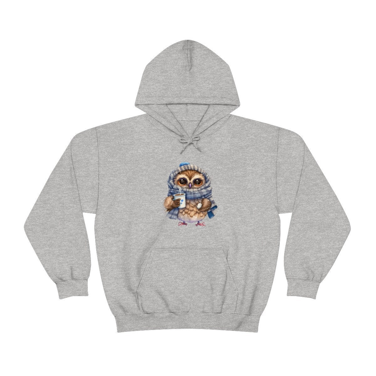 Unisex Cozy Winter Owl Blue Scarf and Mug Heavy Blend Hooded Hoodie Sweatshirt