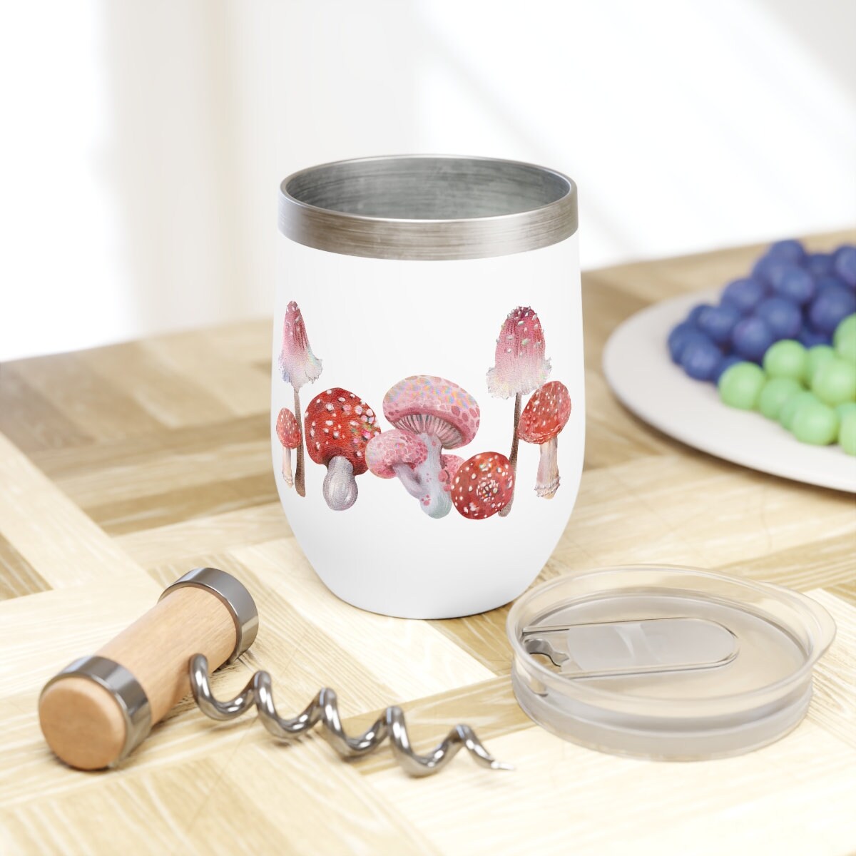 Red Watercolor Boho Mushroom Chill Wine Drink Tumbler Birthday Gift