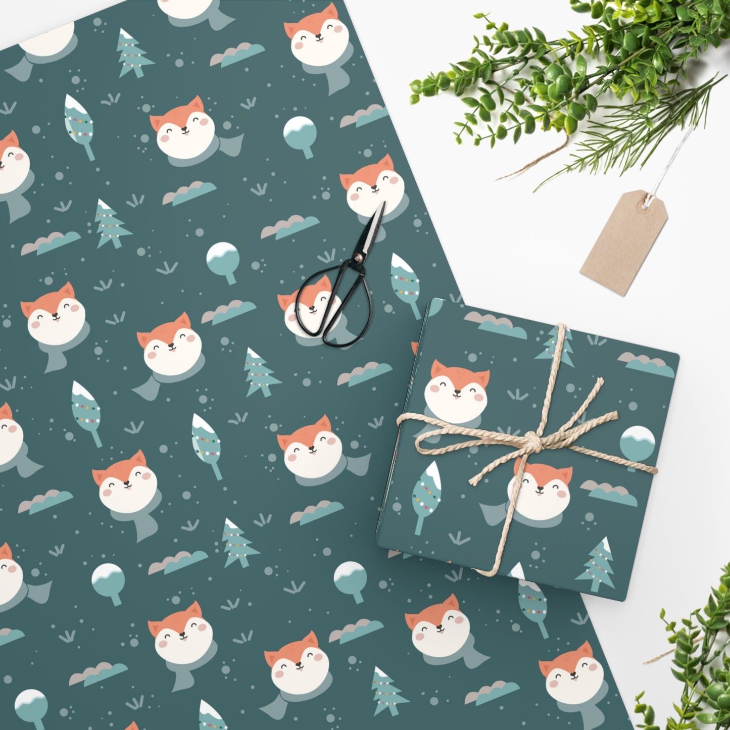 Cozy Shiba Inu Wearing Scarf Christmas Trees Gift Wrapping Paper