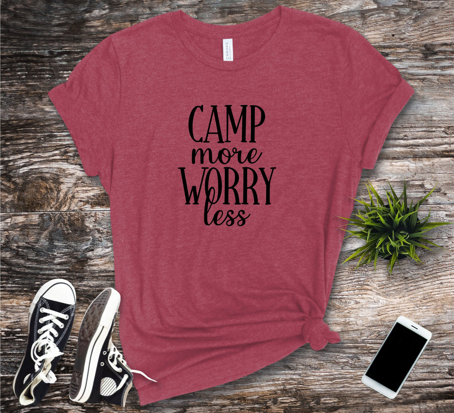 Camp More Worry Less Jersey Short Sleeve Tee Camping Shirt