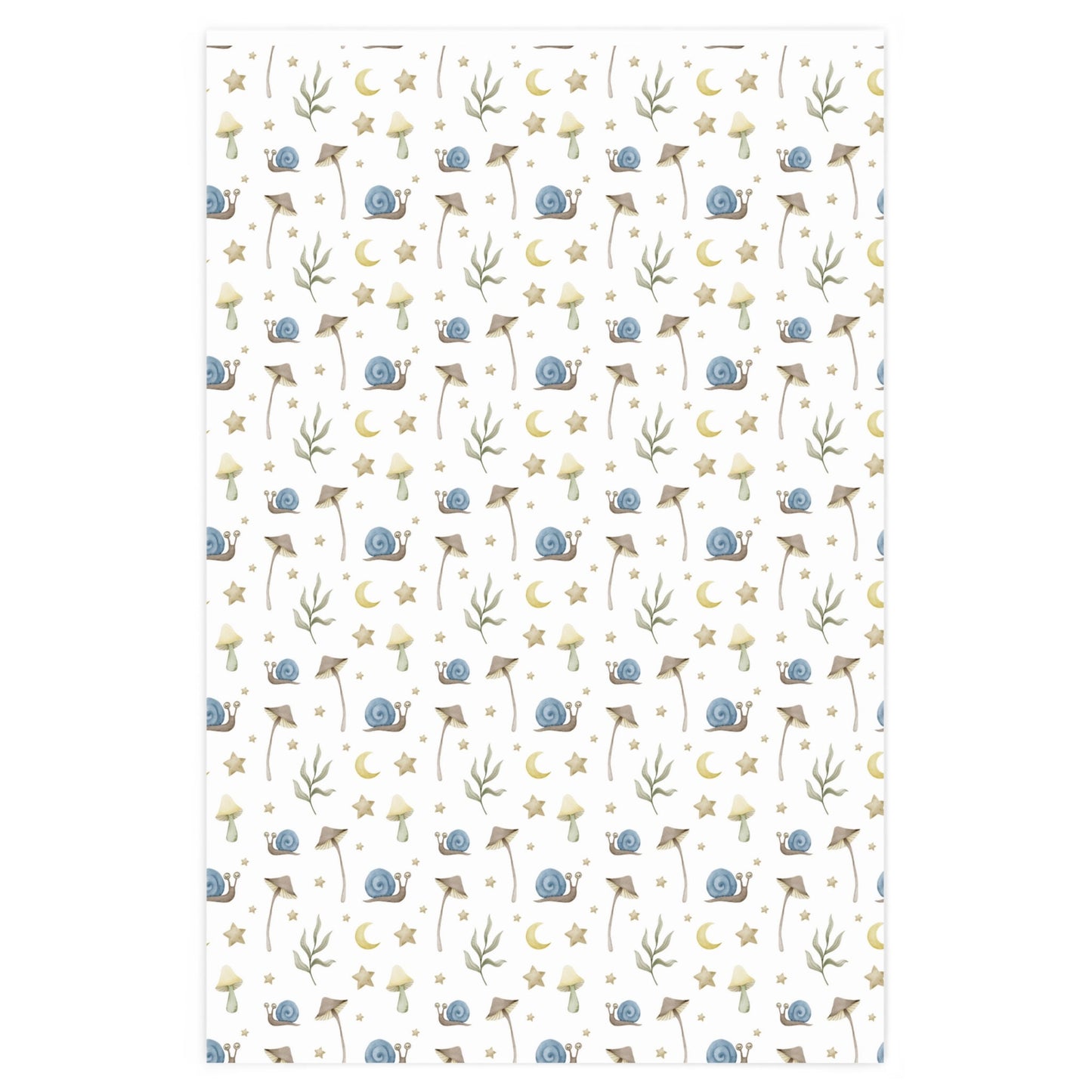 Mushroom Star Moon and Blue Snail Watercolor Gift Wrapping Paper