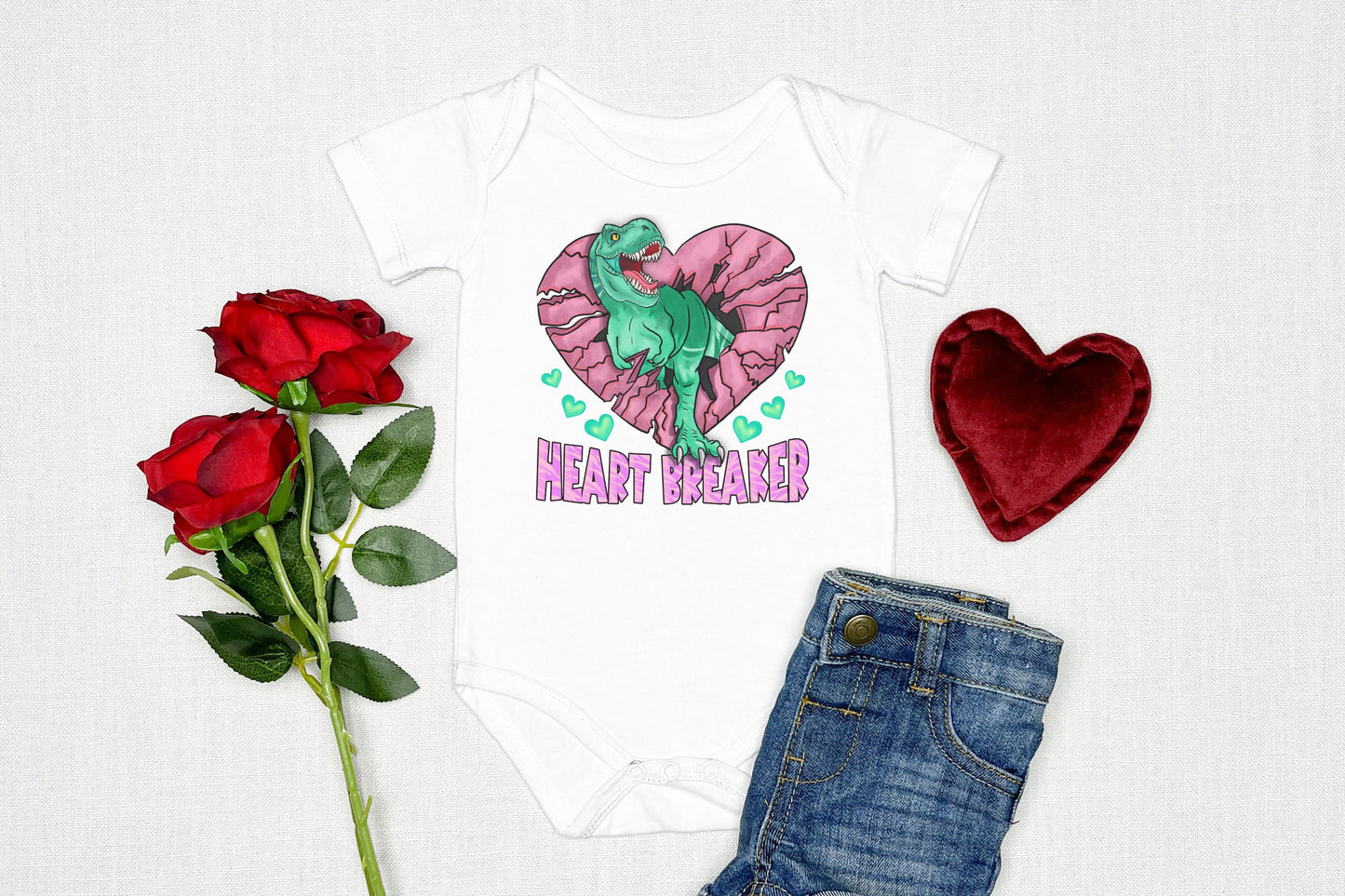 Heart Breaker Dinosaur Valentine's Day Baby Onsie