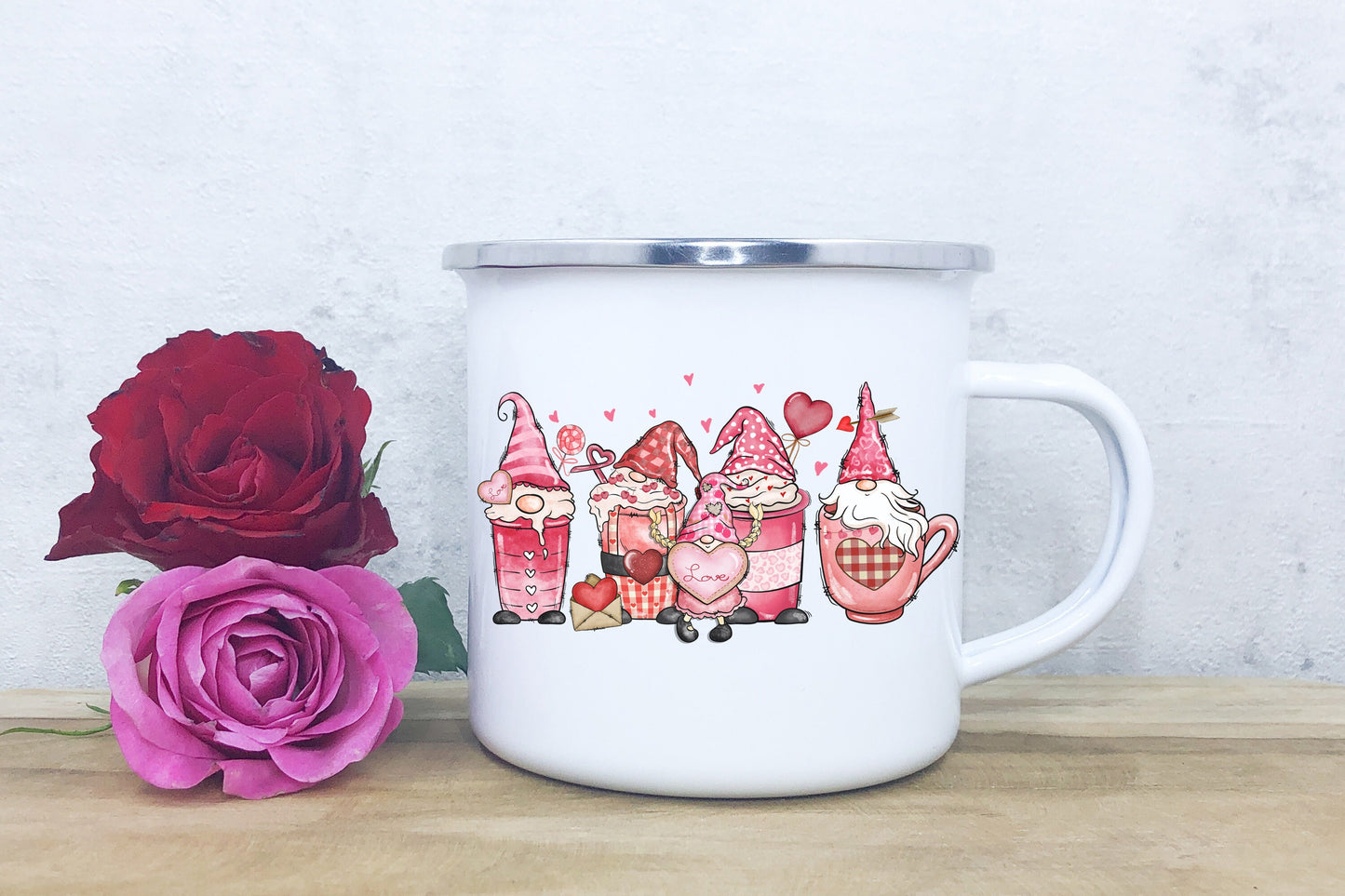 Metal and Enamel Cute Gnome Valentine's Day Mug