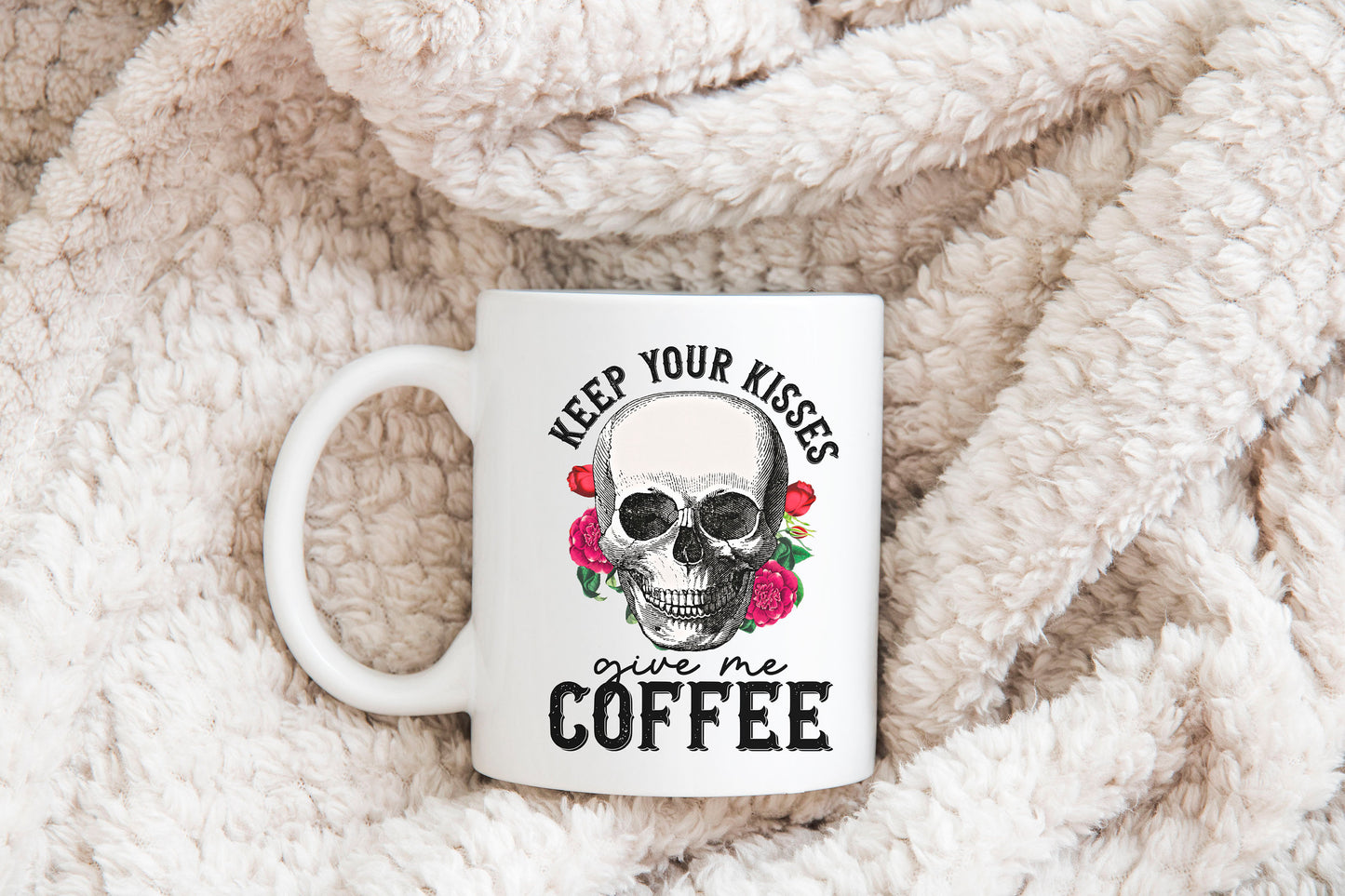 Keep Your Kisses and Give Me Coffee Gothic Skull Mug 15oz