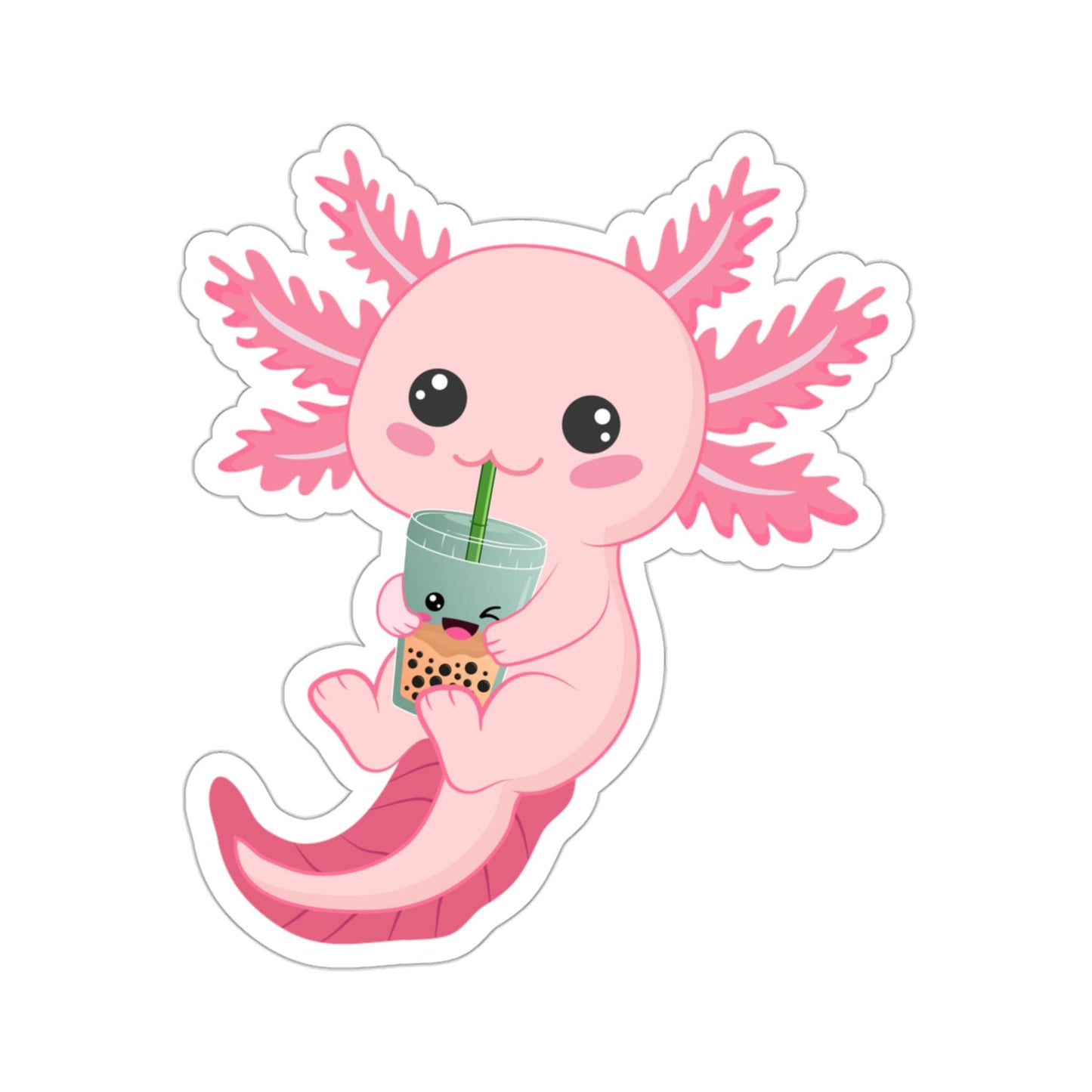 Axolotl Drinking Boba Kiss-Cut Sticker