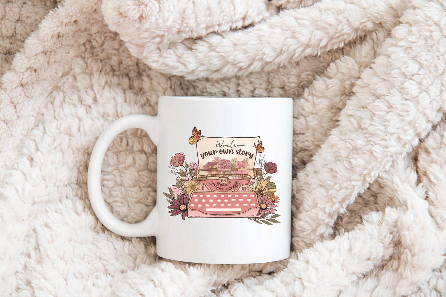 Write your Story Typewriter and Flowers Mug 15oz