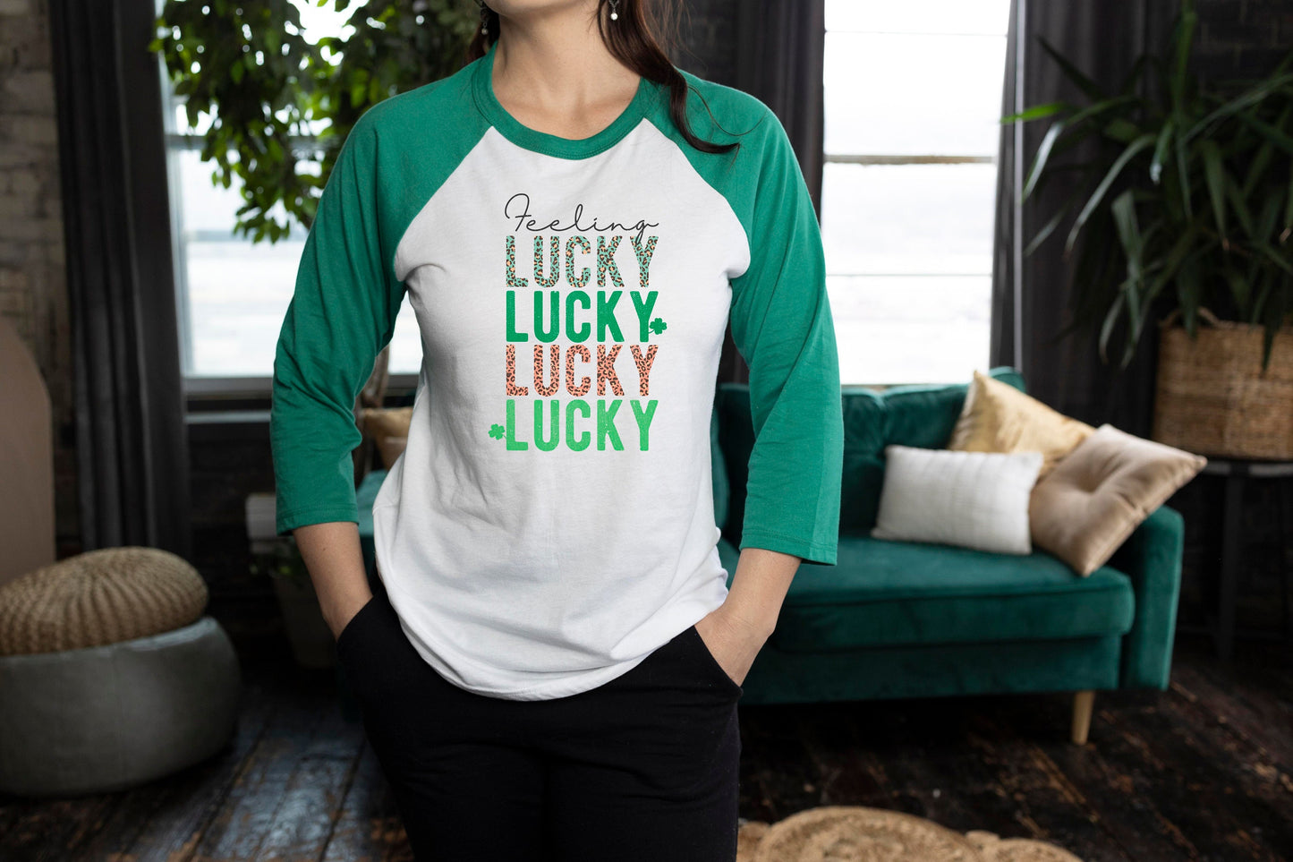 St Patrick's Day Feeling Lucky 3/4 Sleeve Unisex Baseball T Shirt St Patty's Day