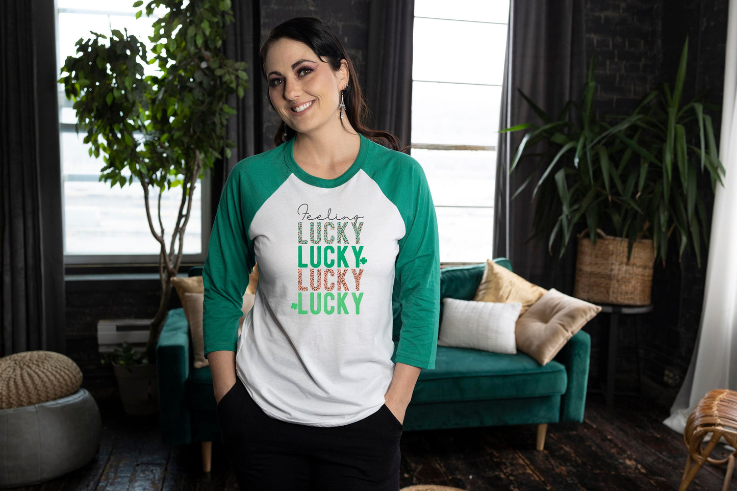 St Patrick's Day Feeling Lucky 3/4 Sleeve Unisex Baseball T Shirt St Patty's Day