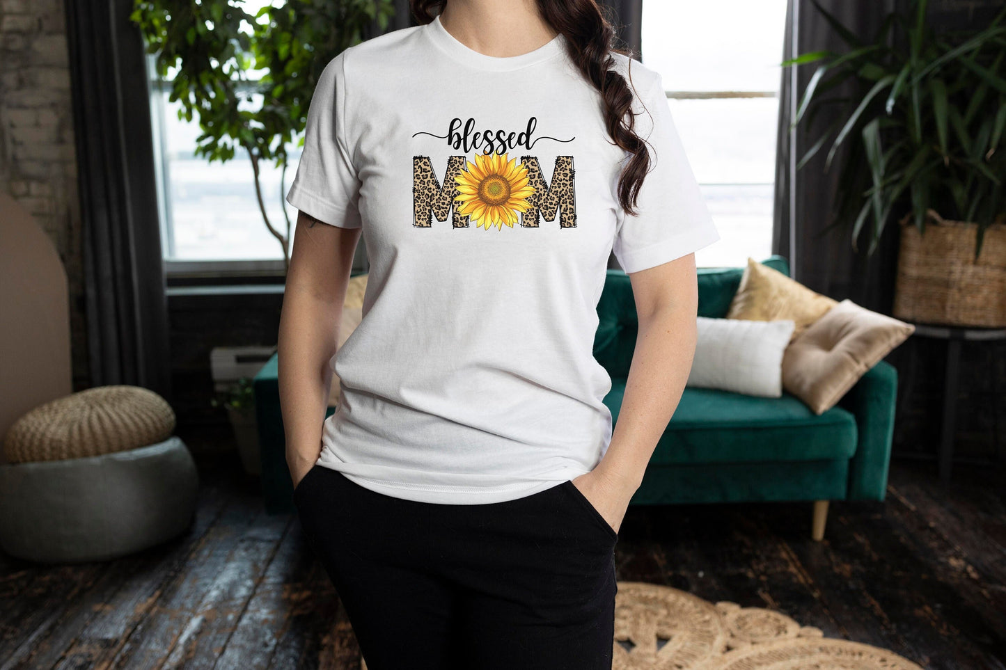 Blessed Mom Sunflower Leopard T Shirt