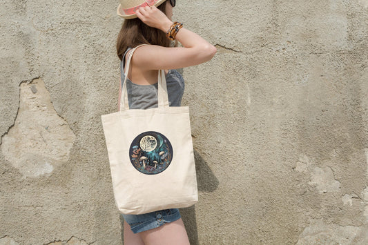 Mushroom Moon Night Canvas Tote Grocery Bag Shopping Bag Reusable Bag
