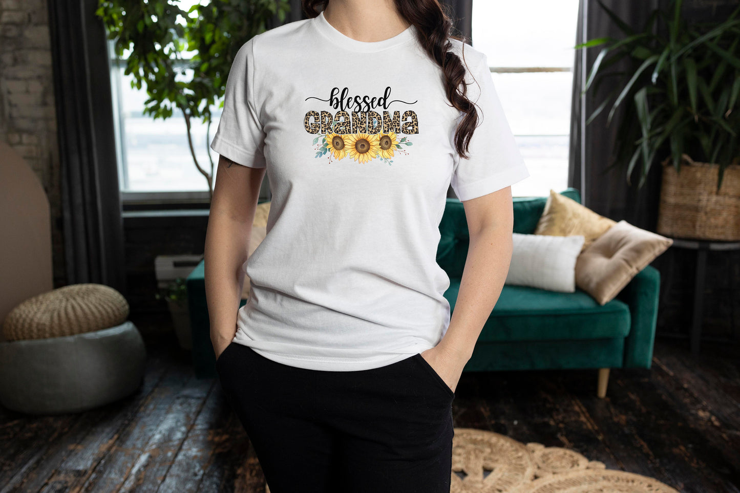 Blessed Grandma Leopard and Sunflowers T Shirt