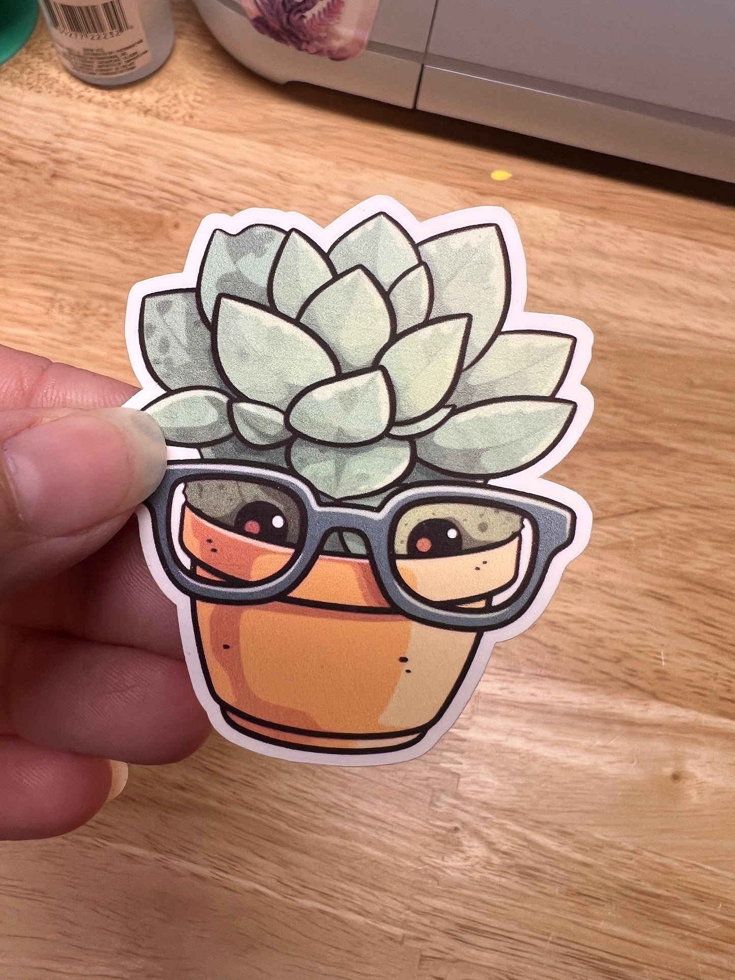 Cute Succulent with Glasses Character Sticker