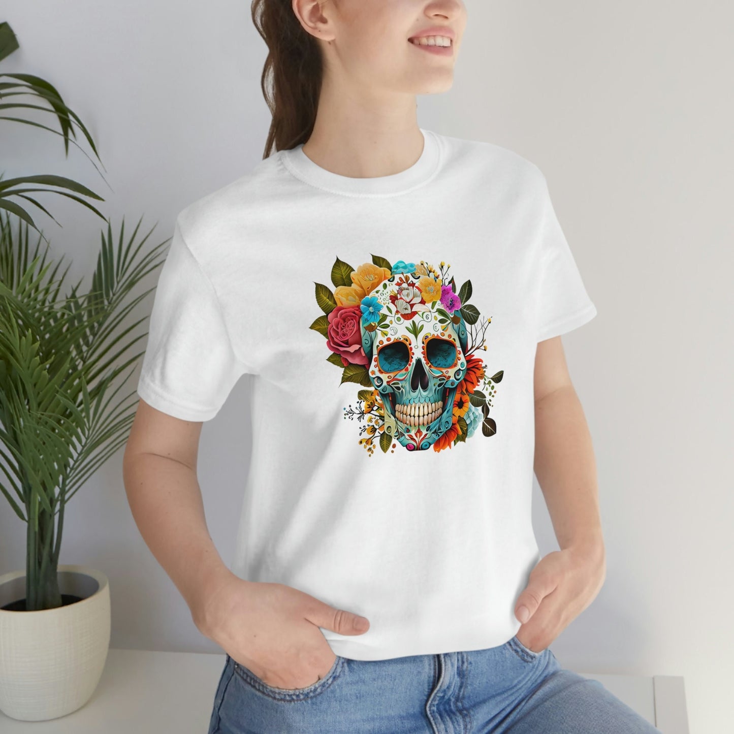 Sugar Skull Floral Shirt Unisex Jersey Short Sleeve Tee T-Shirt