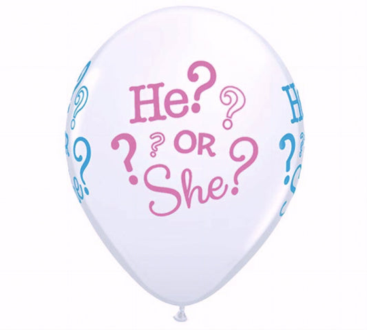 He or She White Gender Reveal Balloon 11 inch Latex 5 Pieces