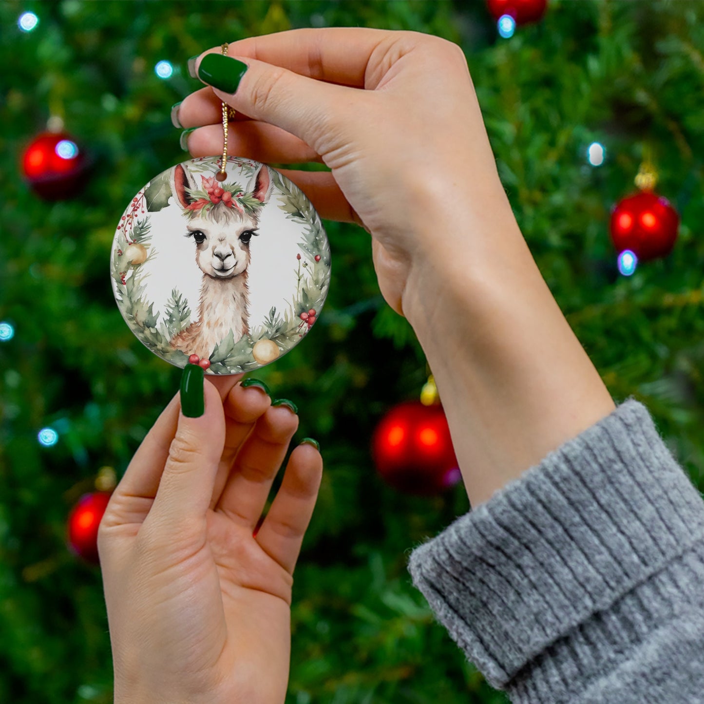 Llama Ceramic Ornament Christmas Gift Llama Christmas Ornament Llama Ornament Cute Animal Ornament