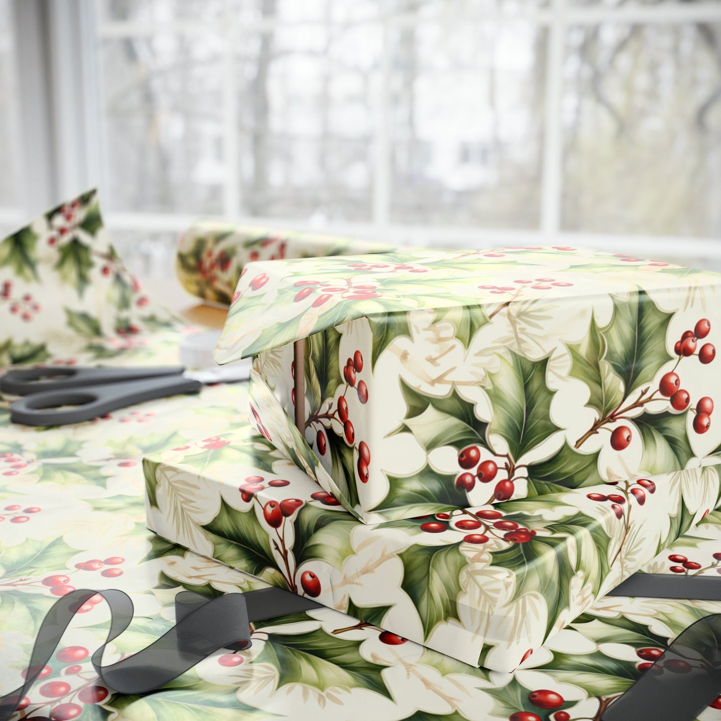 Christmas Gift Wrapping Paper Holly Holiday Wrapping Paper Christmas Gift Wrapping Paper Christmas Holly Paper