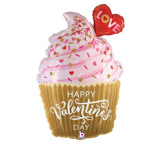 Giant Cupcake-Shaped Happy Valentine's Day Foil Balloon (Uninflated) 31-Inch