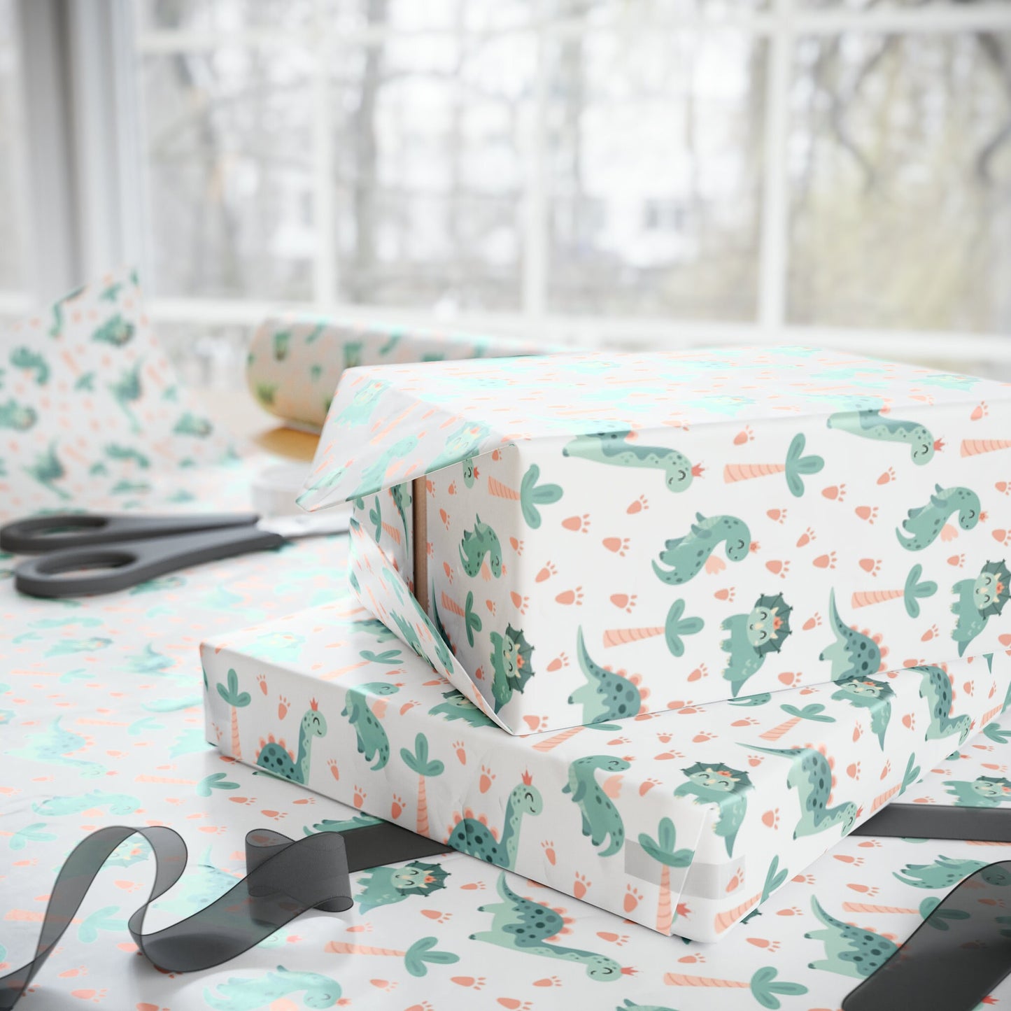 Green Dino Gift Wrapping Paper